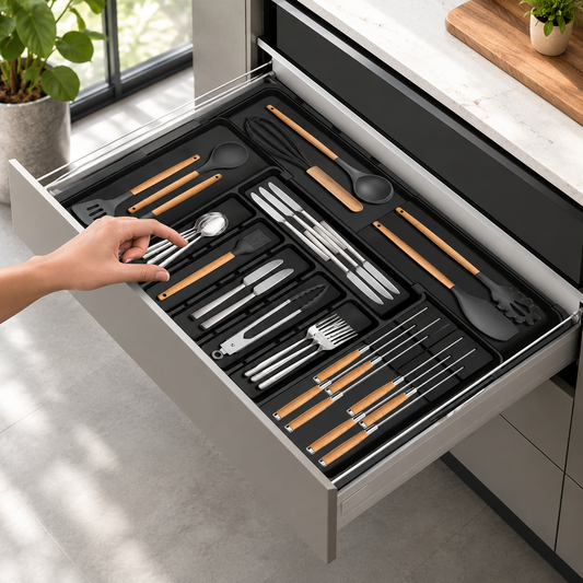 Premium Kitchen Cutlery Drawer Organizer Tray – Large Utensil & Flatware Storage Box