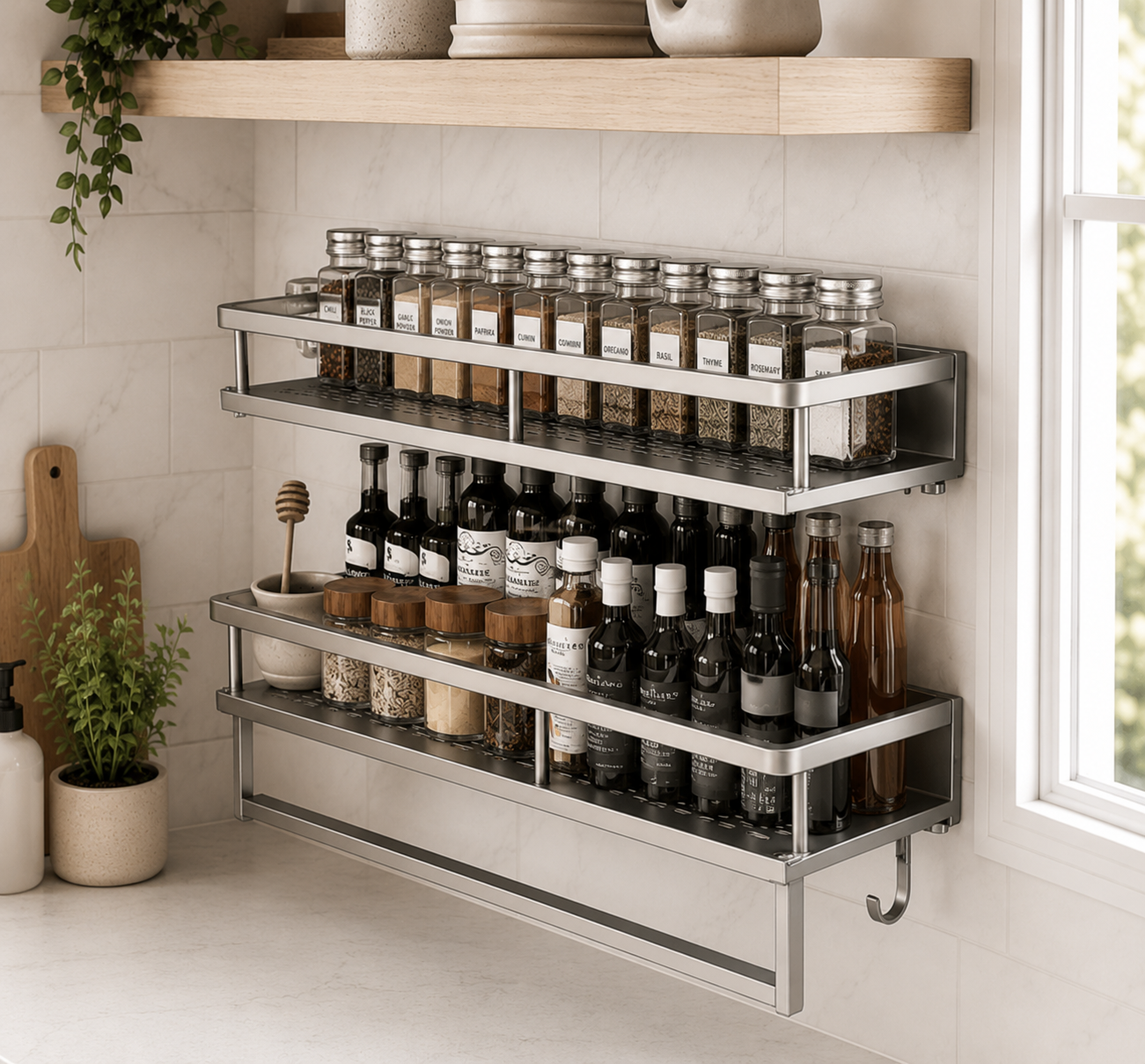 Wall Mountable Spice Rack – Wall Mounted Kitchen Spice Rack Storage for Pantry, Herbs & Seasonings