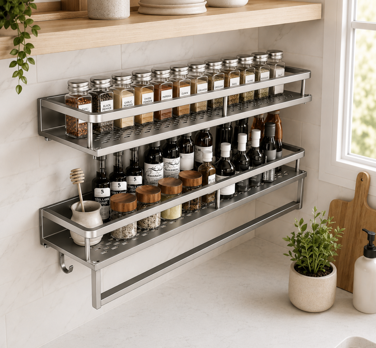 Wall Mountable Spice Rack – Wall Mounted Kitchen Spice Rack Storage for Pantry, Herbs & Seasonings