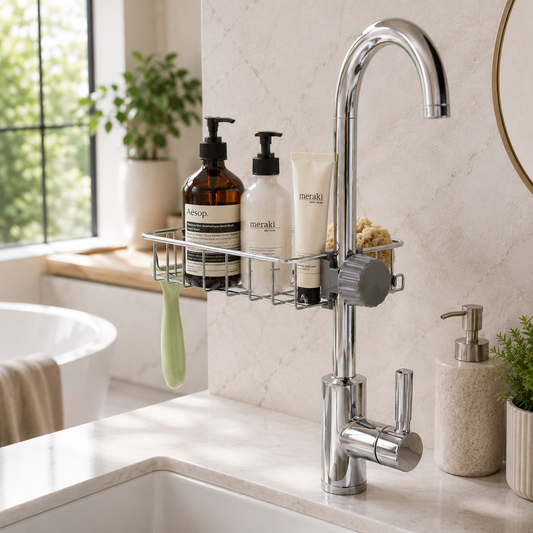 Premium No-Drill Stainless Steel Sink Drain Rack – Adjustable Faucet Sponge Holder & Kitchen Sink Storage Organizer