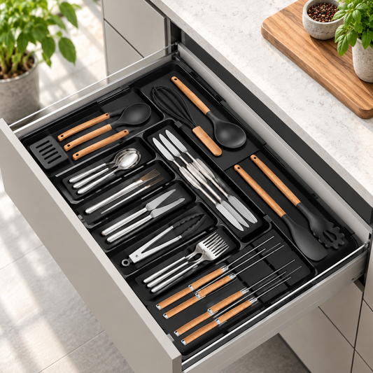 Premium Kitchen Cutlery Drawer Organizer Tray – Large Utensil & Flatware Storage Box