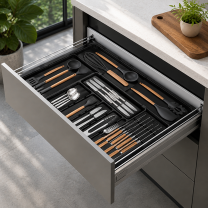 Premium Kitchen Cutlery Drawer Organizer Tray – Large Utensil & Flatware Storage Box