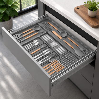 Premium Kitchen Cutlery Drawer Organizer Tray – Large Utensil & Flatware Storage Box