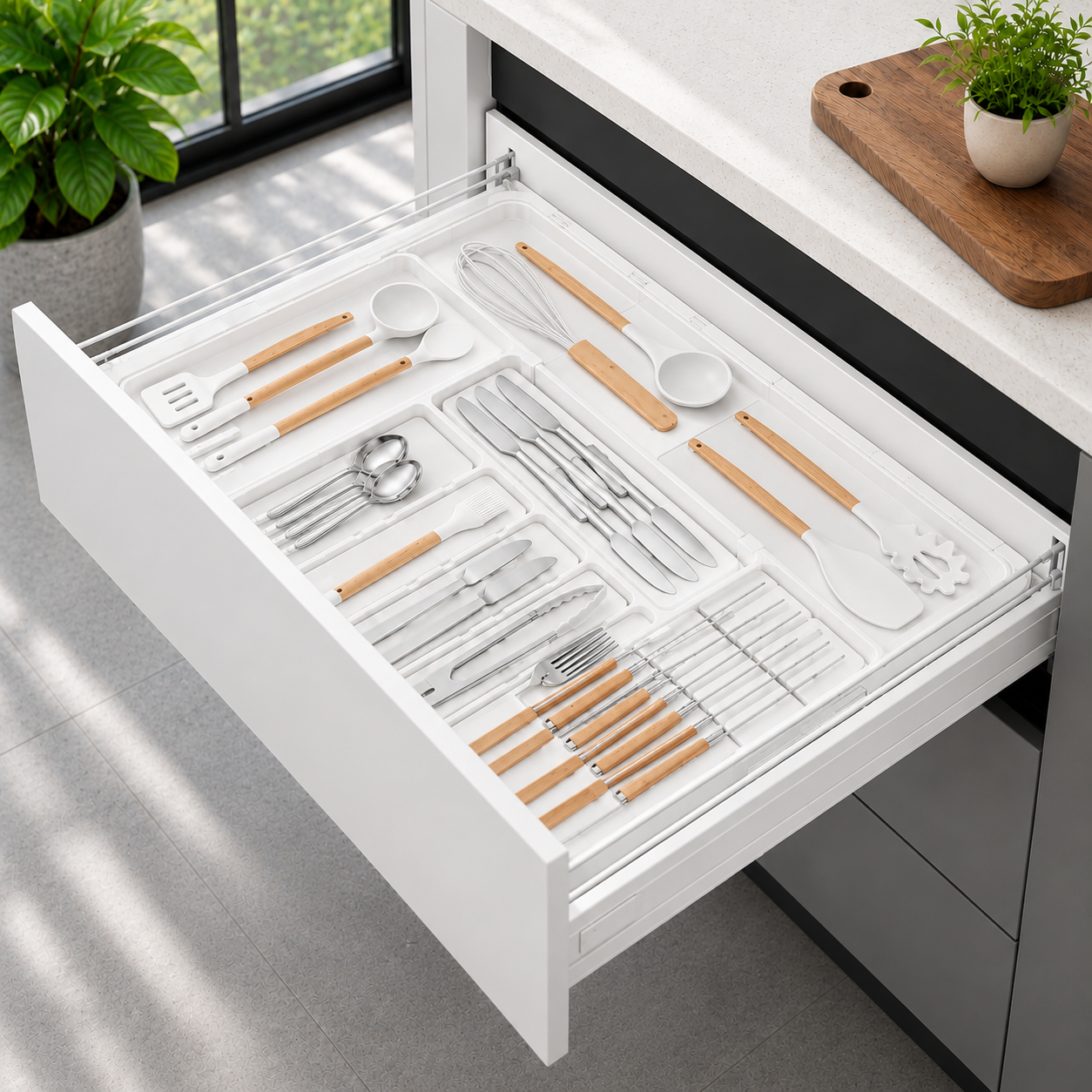Premium Kitchen Cutlery Drawer Organizer Tray – Large Utensil & Flatware Storage Box