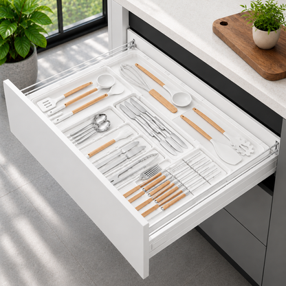 Premium Kitchen Cutlery Drawer Organizer Tray – Large Utensil & Flatware Storage Box