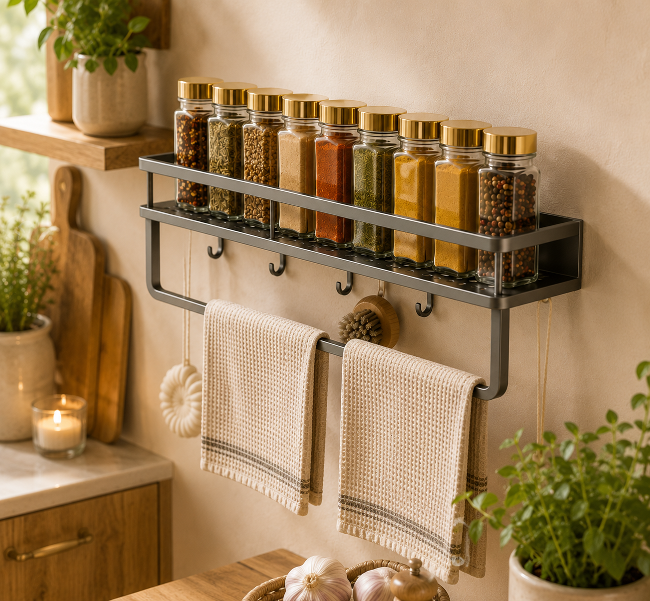 Large Wall Mounted Spice Rack, Wall Hanging Spice Rack, Space Saving Spice Rack, Spice Shelf for Wall, Kitchen Organizer