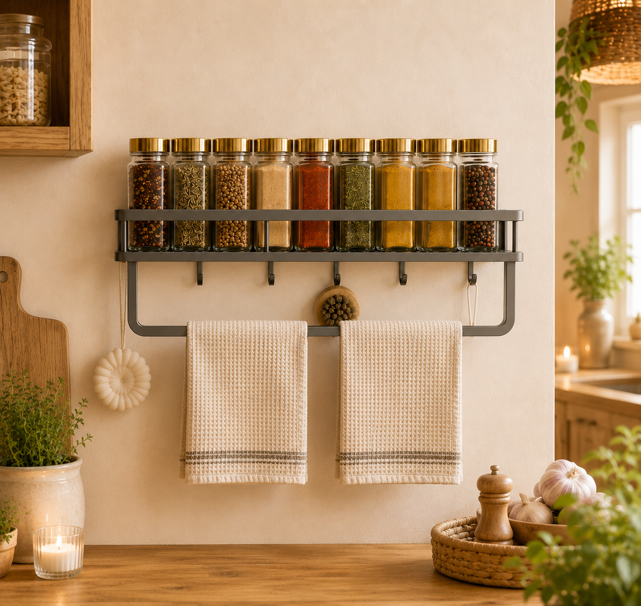 Large Wall Mounted Spice Rack, Wall Hanging Spice Rack, Space Saving Spice Rack, Spice Shelf for Wall, Kitchen Organizer