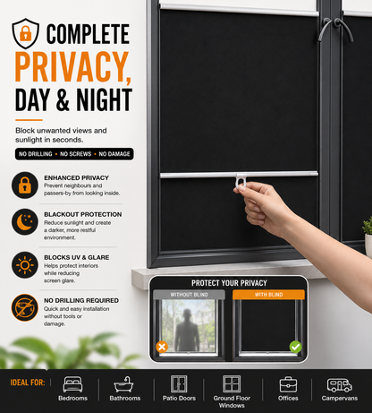 Blackout No Drill Blinds for Windows, Patio Doors & Kitchens – Easy Fit, No Screws, No Drilling Required