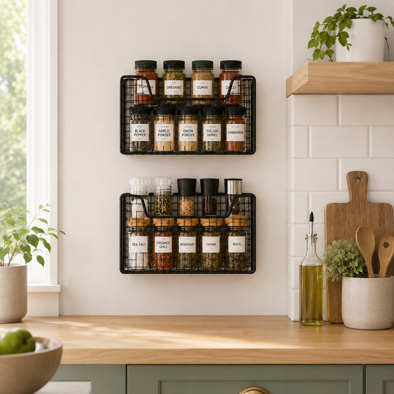 Spice Rack Wall Mounted, Kitchen Cabinet Door Storage Basket for Garlic, Onions, Vegetables & Pantry Storage
