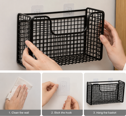 Spice Rack Wall Mounted, Kitchen Cabinet Door Storage Basket for Garlic, Onions, Vegetables & Pantry Storage