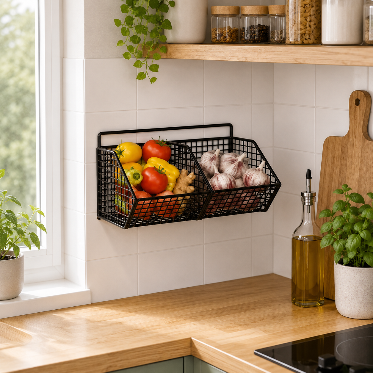 Wall Mountable Spice Rack, Spice Rack Wall Mounted, Metal Wire Kitchen Spice Storage Organizer for Herbs, Seasonings & Pantry Items