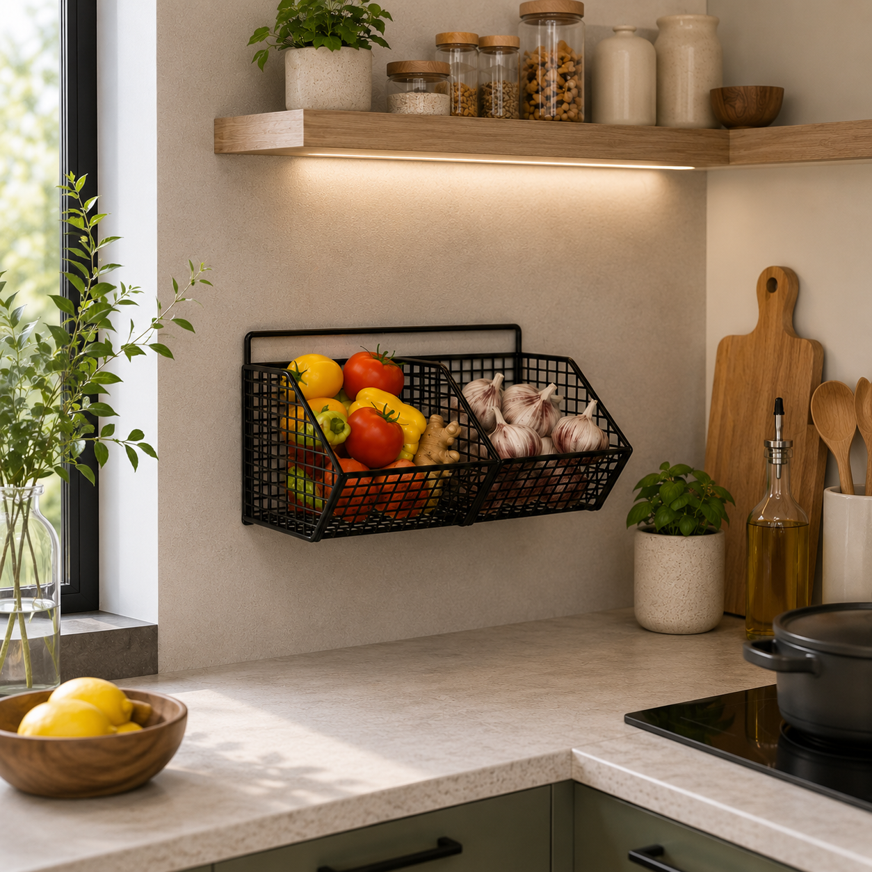 Wall Mountable Spice Rack, Spice Rack Wall Mounted, Metal Wire Kitchen Spice Storage Organizer for Herbs, Seasonings & Pantry Items
