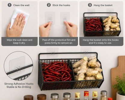 Wall Mountable Spice Rack, Spice Rack Wall Mounted, Metal Wire Kitchen Spice Storage Organizer for Herbs, Seasonings & Pantry Items