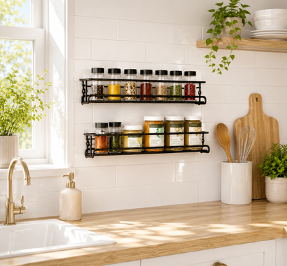 Wall Mounted Spice Rack, Spice Rack Wall Mounted, 2 Pack Metal Kitchen Spice Jar Storage Rack, Seasoning Shelf Organizer