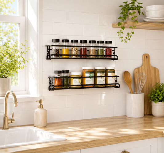 Wall Mounted Spice Rack, Spice Rack Wall Mounted, 2 Pack Metal Kitchen Spice Jar Storage Rack, Seasoning Shelf Organizer