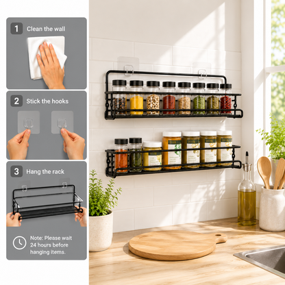 Wall Mounted Spice Rack, Spice Rack Wall Mounted, 2 Pack Metal Kitchen Spice Jar Storage Rack, Seasoning Shelf Organizer