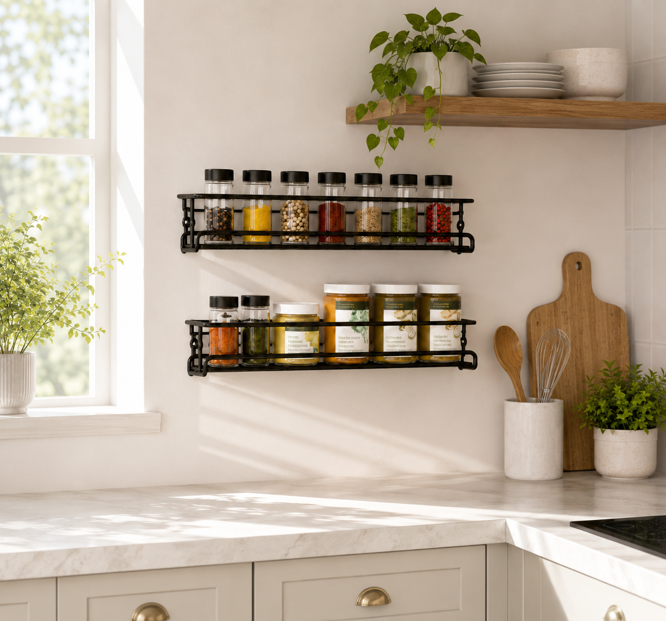Wall Mounted Spice Rack, Spice Rack Wall Mounted, 2 Pack Metal Kitchen Spice Jar Storage Rack, Seasoning Shelf Organizer
