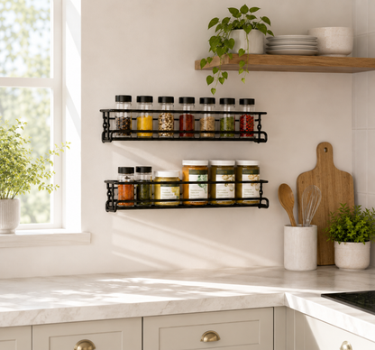 Wall Mounted Spice Rack, Spice Rack Wall Mounted, 2 Pack Metal Kitchen Spice Jar Storage Rack, Seasoning Shelf Organizer