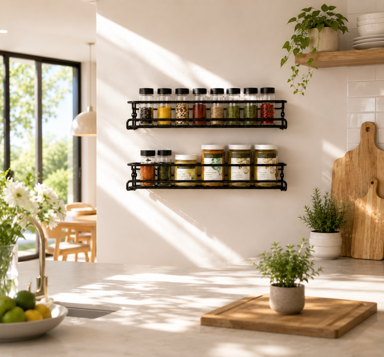 Wall Mounted Spice Rack, Spice Rack Wall Mounted, 2 Pack Metal Kitchen Spice Jar Storage Rack, Seasoning Shelf Organizer